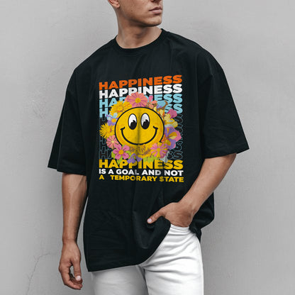 Happiness In Smile Printed Oversized Unisex Cotton t-Shirt