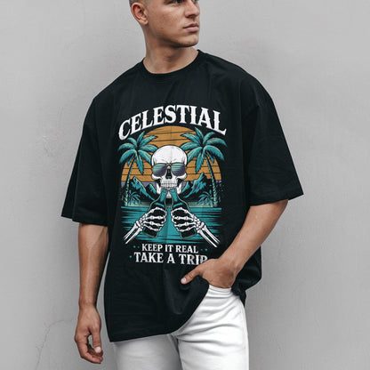 SKULL TRAVEL TAKE A TRIP OVERSIZED PREMIUM UNISEX COTTON T-SHIRT