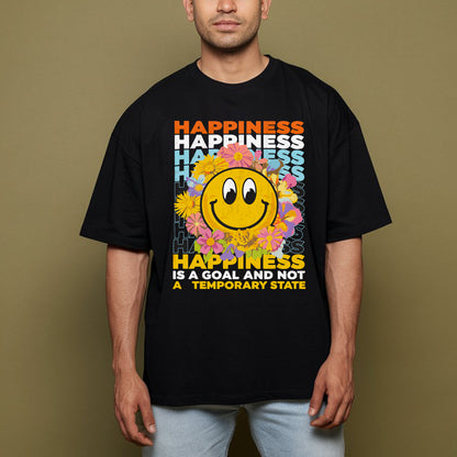 Happiness In Smile Printed Oversized Unisex Cotton t-Shirt