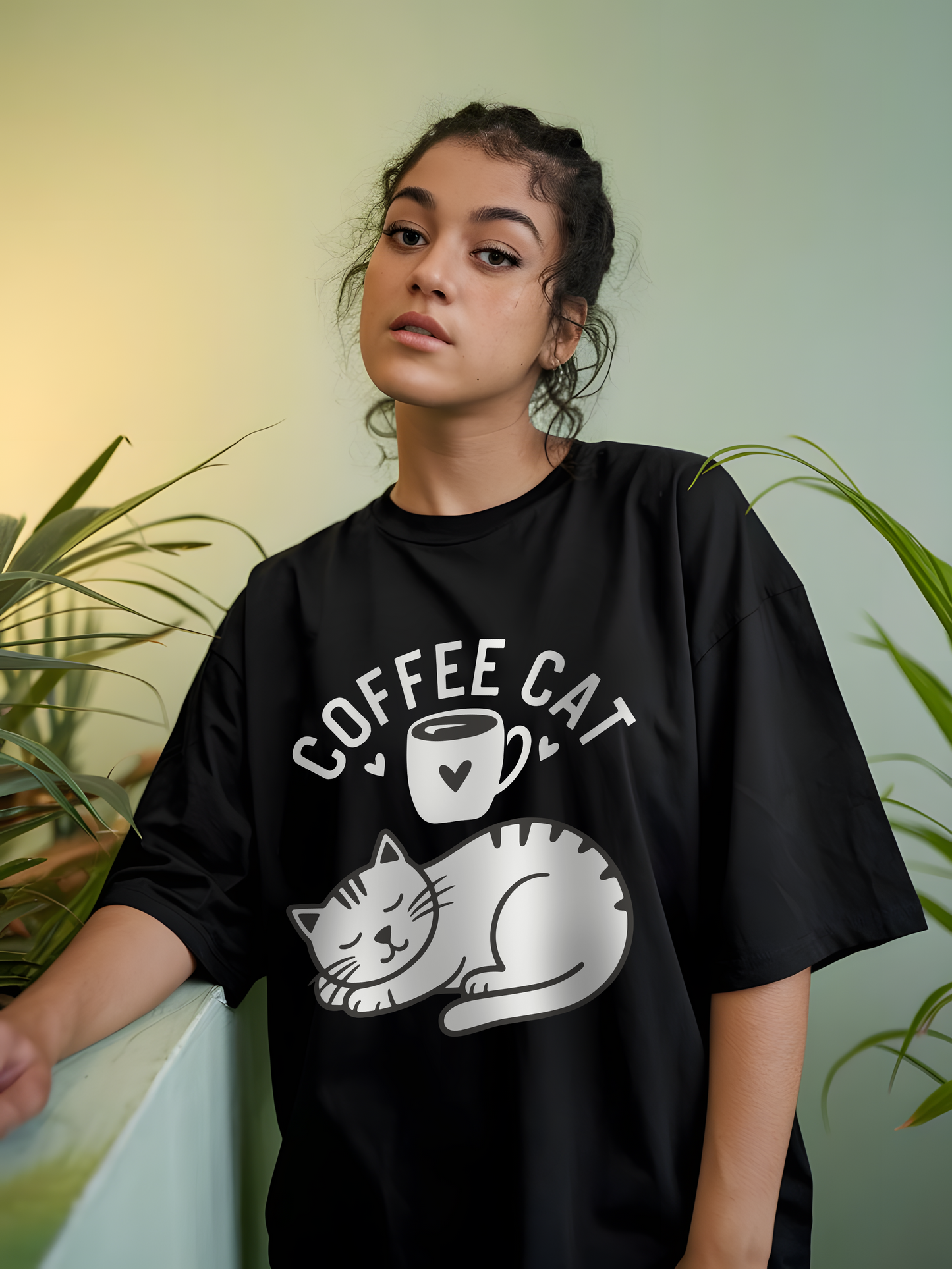 Coffee Cat OVERSIZE Printed T-Shirt